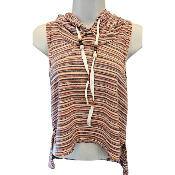 Free People Tops - NWT free people rasta boho sleevless shirt jacket hooded hippie S striped orange